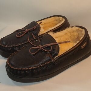 Man's 12 Brown Leather Sheepskin Moccasin Slippers